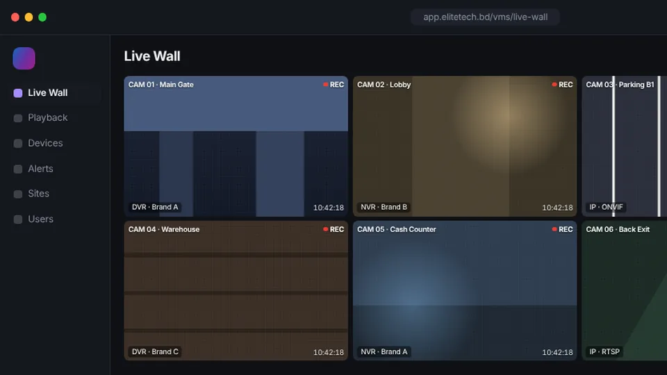 Unified CCTV Software (VMS) software dashboard screenshot