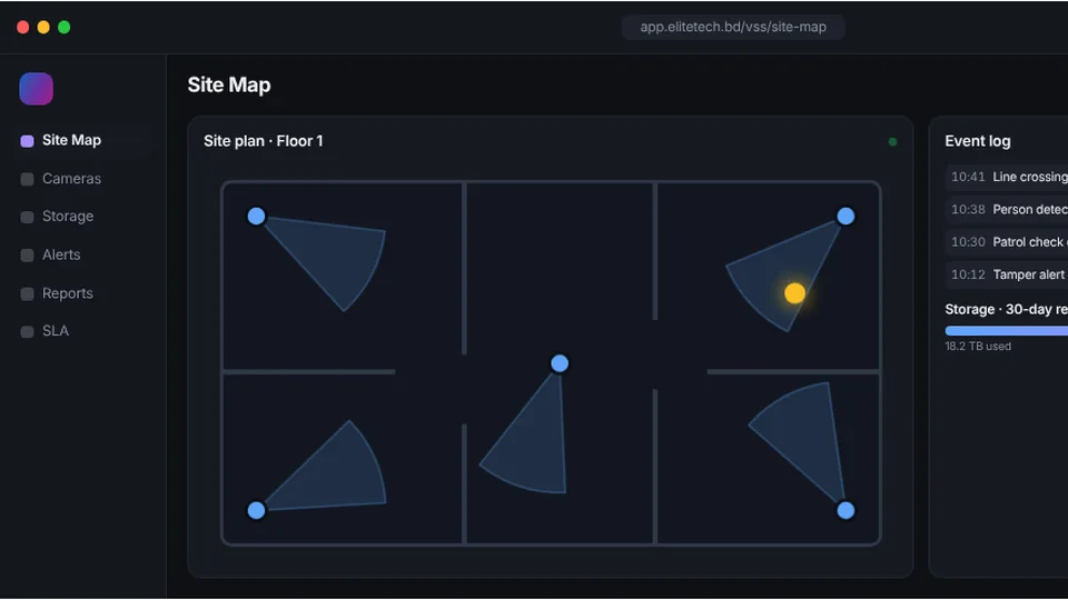 Video Surveillance System (VSS) software dashboard screenshot